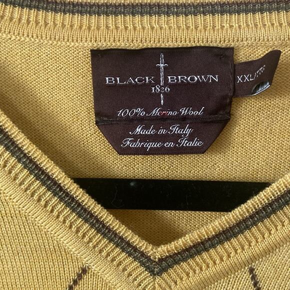 Men's Black Brown 1826 Wool Sweater Yellow Argyle XXL Big Tall Fall Winter - Picture 2 of 6